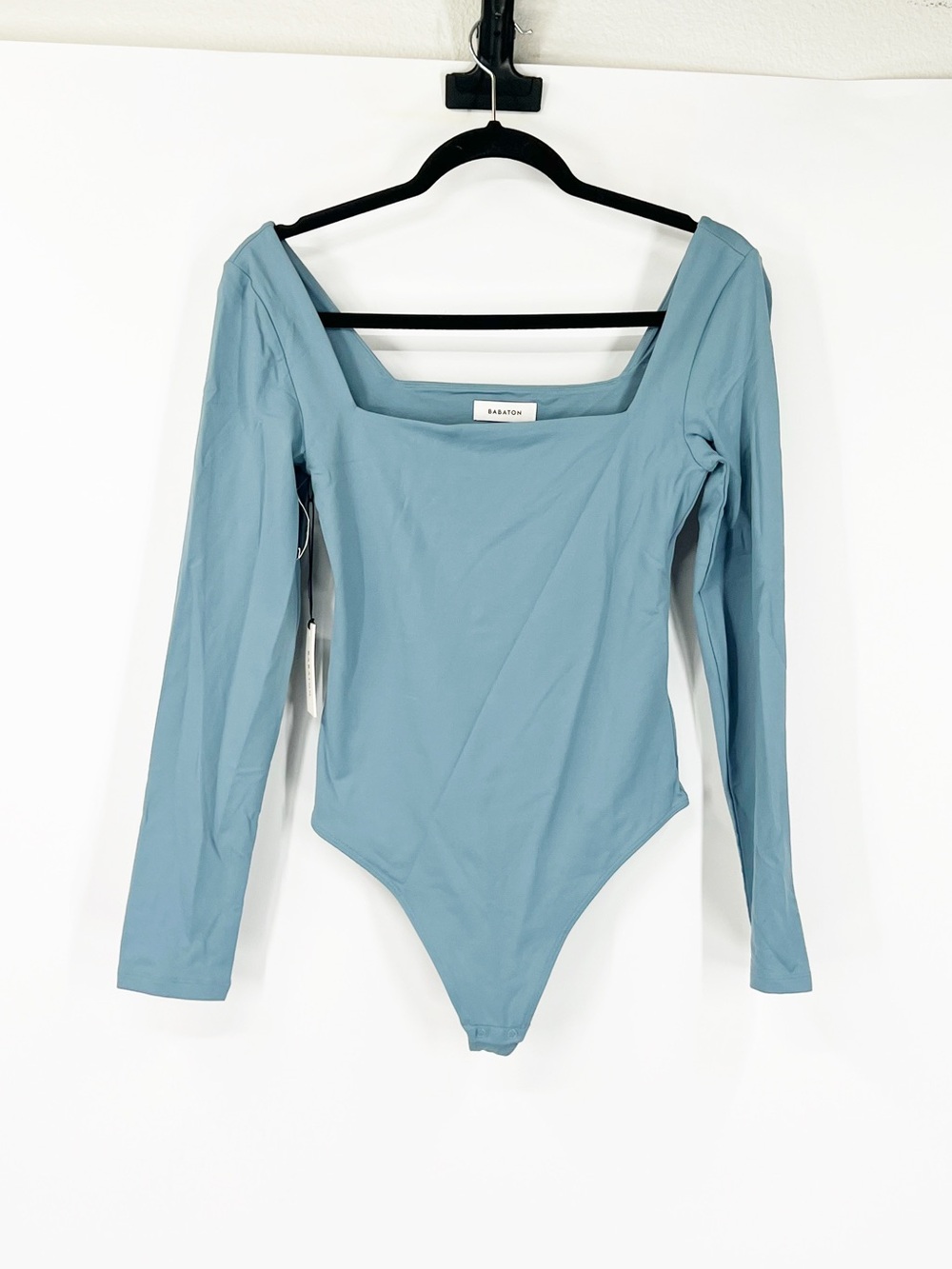 Babaton Aritzia Contour Squareneck Long Sleeve Bodysuit in Slab Blue NWT